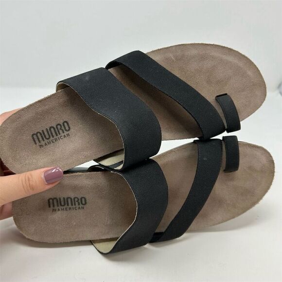 Munro Women's Slide Sandals Black Size 8.5 Toe Loop Stretch Straps Casual - Picture 10 of 12